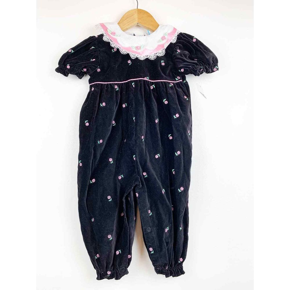 Vintage Velvet With Floral Embroidered Baby One Piece 18M